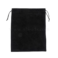 Velvet Pouches, Drawstring Bags, Rectangle, Black, 35~36x28x0.4cm(TP-J001-02)