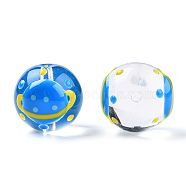 Transparent Handmade Lampwork Beads, Round with Planet Pattern, Dodger Blue, 17x16x15mm, Hole: 1.8~2mm(LAMP-T011-22B)