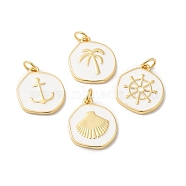 Rack Plating Brass Enamel Pendants, Long-Lasting Plated, Cadmium Free & Lead Free, Real 18K Gold Plated, Flat Round Charm, Mixed Shapes, 18x15.5x2mm, Hole: 3.4mm(KK-R144-01G)
