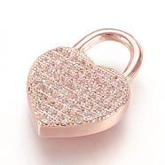 Brass Micro Pave Cubic Zirconia Pendants, Real Rose Gold Plated, Heart Padlock, Rose Gold, 20x14x3.5mm, Hole: 6x6.5mm
(X-ZIRC-F062-04RG)