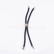 Nylon Twisted Cord Bracelet Making, Slider Bracelet Making, with Brass Findings, Cadmium Free & Lead Free, Long-Lasting Plated, Tree of Life, Black, Real Rose Gold Plated, 210~220x2mm, Hole: 2mm(MAK-F018-04RG-RS)