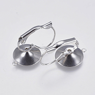 304 Stainless Steel Leverback Earring Settings, with Loop, Flat Round, Stainless Steel Color, 23x12.5x12mm, Hole: 1mm, Pin: 0.7mm, Tray: 12mm(STAS-I097-022P)
