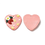 Handmade Polymer Clay Pendants, Heart with Strawberry & Lemon Slices Charm, Pink, 28x29x6mm, Hole: 1.8mm(CLAY-B003-06)