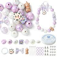 DIY Cany Color Keychain Making Kit, Including Resin Pendants, Alloy Spring Gate Rings, Acrylic Beads, Bowknot & Cat Paw & Bear, Violet, 97Pcs/bag(DIY-FS0005-33)