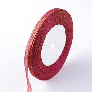 Glitter Metallic Ribbon, Sparkle Ribbon, with Gold Metallic Cords, Valentine's Day Gifts Boxes Packages, Hot Pink, 1/4 inch(6mm), about 33yards/roll(30.1752m/roll), 10rolls/group(RSC6mmY-011)