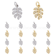 16Pcs 2 Colors Brass Micro Pave Clear Cubic Zirconia Charms, Monstera Leaf Charm, with Open Jump Rings, Platinum & Golden, 13x8.2x1.5mm, Hole: 3mm, 8pcs/color(ZIRC-DC0001-23)