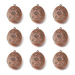 Brass Locket Pendants, Picture Frame Charms for Necklace, Red Copper, Oval, about 24mm wide, 34mm long, hole: 2mm(ECF133-2R)
