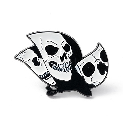 Skull Enamel Pin, Halloween Alloy Brooch for Backpack Clothes, Electrophoresis Black, White, 23x34x1.5mm, Pin: 1mm(JEWB-K053-26EB)