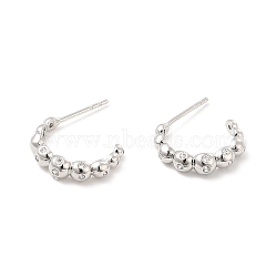 Clear Cubic Zirconia Beaded C-shape Stud Earrings, Brass Half Hoop Earrings for Women, Cadmium Free & Lead Free, Platinum, 16x3.5mm, Pin: 0.8mm(EJEW-P213-14P)
