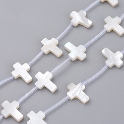 Natural White Shell Mother of Pearl Shell Beads, Top Drilled Beads, Cross, 12x9x2mm, Hole: 0.5mm(SSHEL-L018-009)