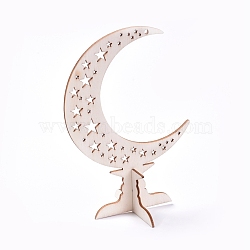 Eid Mubarak Wooden Ornaments, Ramadan Wood Tabletop Decoration, Moon with Star, Blanched Almond, 179x125x2.5mm(WOOD-D022-A05)