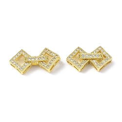 Rack Plating Brass Micro Pave Clear Cubic Zirconia Fold Over Clasps, Rhombus, Real 18K Gold Plated, 23x11.5x5mm, Hole: 0.6x2.5mm(KK-G448-01G)