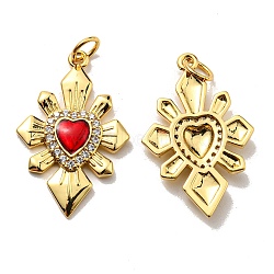 Rack Plating Brass Cubic Zirconia Pendants, with Enamel, Lead Free & Cadmium Free, Long-Lasting Plated, Heart, Real 18K Gold Plated, 27x17x3mm, Hole: 3.6mm(X-KK-D026-31G)