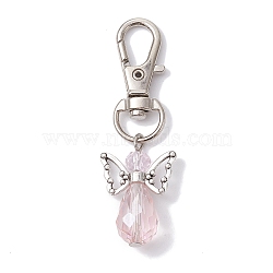 Angel Glass Beads Pendants Decorations, with Alloy Swivel Lobster Claw Clasps, Pink, 57mm(HJEW-JM01319-02)