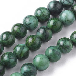 Natural China Silver Leaf Jasper Beads Strands, Dyed & Heated, Round, Green, 8mm, Hole: 1.2mm, about 46pcs/strand, 15.16 inch(38.5cm)(X-G-F668-29-8mm)