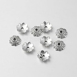 Tibetan Style Alloy Flower Bead Caps, Antique Silver, 8x2mm, Hole: 1mm(X-TIBEB-O004-16)