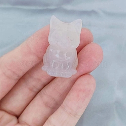 Natural Quartz Crystal Carved Healing Cat Figurines, Reiki Energy Stone Display Decorations, 20x18x30mm(PW-WG18852-06)