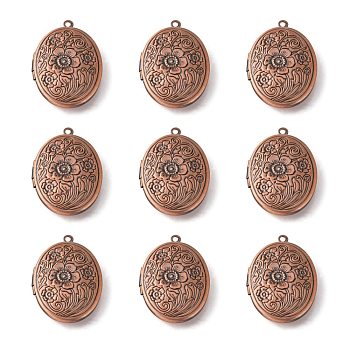 Brass Locket Pendants, Picture Frame Charms for Necklace, Red Copper, Oval, about 24mm wide, 34mm long, hole: 2mm