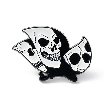 Skull Enamel Pin, Halloween Alloy Brooch for Backpack Clothes, Electrophoresis Black, White, 23x34x1.5mm, Pin: 1mm