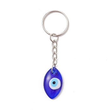 Blue Glass Evil Eye PendantS Keychains, with Iron Split Key Rings, Horse Eye, 8.5cm