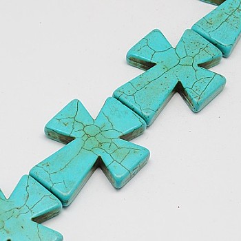Synthetic Turquoise Beads, Dyed, Cross, Turquoise, 49x40x8mm, Hole: 1mm