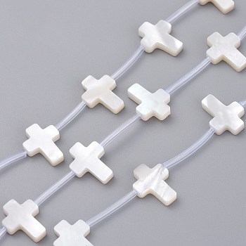 Natural White Shell Mother of Pearl Shell Beads, Top Drilled Beads, Cross, 12x9x2mm, Hole: 0.5mm