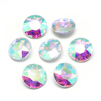 Pointed Back Glass Rhinestone Cabochons, Back Plated, Faceted, Flat Round, Clear AB, 8x3.5mm