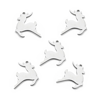 201 Stainless Steel Pendants, Christmas Theme, Christmas Reindeer, Stainless Steel Color, 16x16x1mm, Hole: 1.5mm