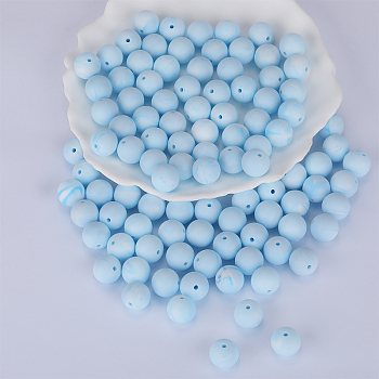Round Silicone Focal Beads, Chewing Beads For Teethers, DIY Nursing Necklaces Making, Light Cyan, 15mm, Hole: 2mm