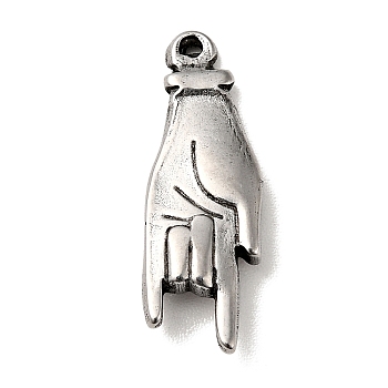304 Stainless Steel Pendants, Love Gesture, Antique Silver, 20x7x3mm, Hole: 0.6mm