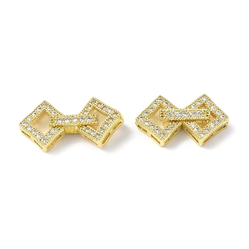 Rack Plating Brass Micro Pave Clear Cubic Zirconia Fold Over Clasps, Rhombus, Real 18K Gold Plated, 23x11.5x5mm, Hole: 0.6x2.5mm