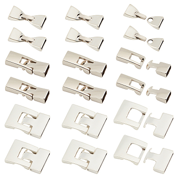Elite 18 Sets 3 Style Tibetan Style Alloy Snap Lock Clasps, Antique Silver, 28~34x12~22.5x4~7mm, Hole: 4~19.5x2~9.5mm, 6sets/style