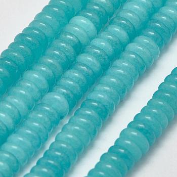 Natural White Jade Heishi Beads Strands, Disc/Flat Round, Dyed, Light Sea Green, 8x2~3mm, Hole: 1mm, about 122~145pcs/strand, 14.76 inch