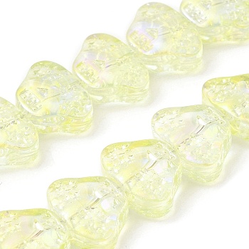 Transparent Electroplate Glass Beads Strands, Rainbow Plated, Skull Head, Light Yellow, 13x10x6mm, Hole: 1mm, about 56pcs/strand, 25.59''(65cm)