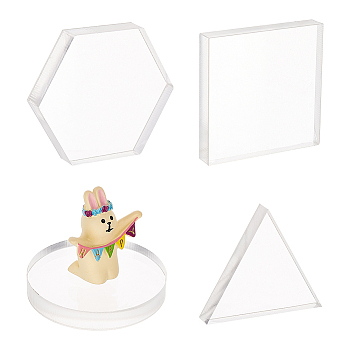 Acrylic Craft Boards, Square & Flat Round & Hexagon & Triangle Shape, Clear, 70x70x12mm, 4pcs/set, 1 set/box