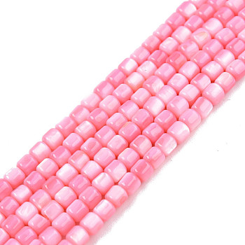 Natural Freshwater Shell Beads Strands, Dyed, Column, Pink, 3.5x3.5mm, Hole: 0.8mm, about 110~113pcs/strand, 14.69 inch~15.08 inch(37.3~38.3cm)