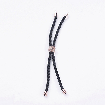 Nylon Twisted Cord Bracelet Making, Slider Bracelet Making, with Brass Findings, Cadmium Free & Lead Free, Long-Lasting Plated, Tree of Life, Black, Real Rose Gold Plated, 210~220x2mm, Hole: 2mm