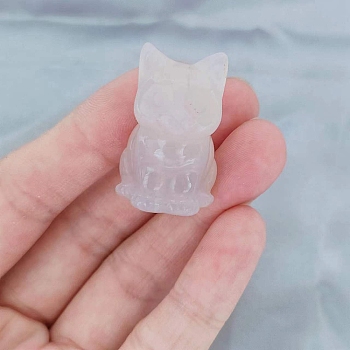 Natural Quartz Crystal Carved Healing Cat Figurines, Reiki Energy Stone Display Decorations, 20x18x30mm