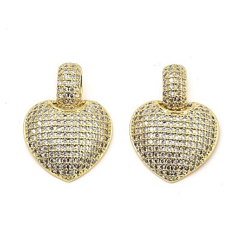 Rack Plating Brass Micro Pave Cubic Zirconia Pendants, Long-Lasting Plated, Lead Free & Cadmium Free, Heart, Real 18K Gold Plated, 25x18.5x6mm, Hole: 7mm