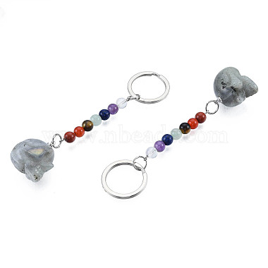 Porte-clés pendentif tête de mort en labradorite naturelle(G-N341-01I)-3