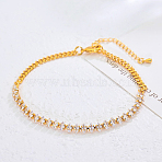 Eternal Brass Pave Cubic Zirconia Horse Eye Tennis Anklets for Women Elegant Daily Wear, Real 18K Gold Plated, Clear, 8-5/8 inch(220mm)(CC7151-4)