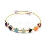 Natural Mixed Stone Wrapped Cuff Bangle, Golden Brass Torque Bangle, 7 Chakra Jewelry for Women, Lead Free & Cadmium Free, Inner Diameter: 2-1/8 inch(5.5cm)(BJEW-A122-06)