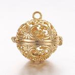 Brass Cage Pendants, For Chime Ball Pendant Necklaces Making, Hollow Round, Golden, 17x17.5x14.5mm, Hole: 1mm, Inner Diameter: 11.5mm(KK-K173-06G)