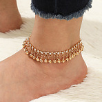 Alloy Crystal Rhinestone Bell Charm Tassel Anklets for Women, Light Gold, 8-1/4 inch(210mm)(WG95FC9-01)