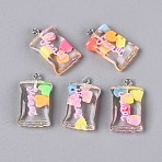 Transparent Resin Pendants, Sweet Candy, with Platinum Tone Iron Loop, Mixed Color, 27.5~29x16~16.5x7~7.5mm, Hole: 2mm(X-RESI-T056-06)