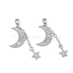 Brass Micro Pave Clear Cubic Zirconia Pendants, Moon with Star Charms, Rack Plating, Long-Lasting Plated, Cadmium Free & Lead Free, Platinum, 31mm, Hole: 2.5x4mm(CU-B002-08P)
