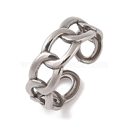 Non-Tarnish 304 Stainless Steel Oval Curb Chain Cuff Rings for Women, Stainless Steel Color, 7mm, Adjustable(RJEW-G322-04P)