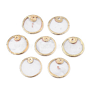 Natural Capiz Shell Charms, with Light Gold Plated Brass Edge, Flat Round, 14.5~15x0.5~1mm, Hole: 1mm(SSHEL-N034-129)