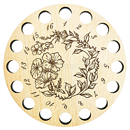 16-Position Wood Embroidery Thread Storage Trays, Laser Cut Thread Spool Organizer Holder, Flower, 100x3mm, Hole: 10mm(TOOL-WH0056-003)