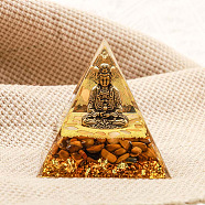 Orgonite Pyramid Resin Energy Generators, Reiki Natural Tiger Eye Chips and Buddha Inside for Home Office Desk Decoration, 50x50x50mm(WG30093-17)